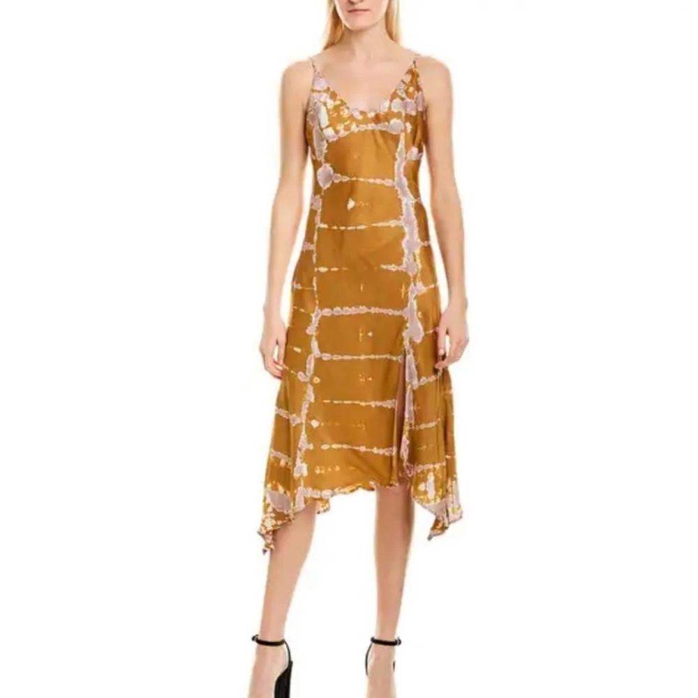 YFB Young Fabulous & Broke Ciara Gold Tie  Dye Slip Dress with Slit Detail